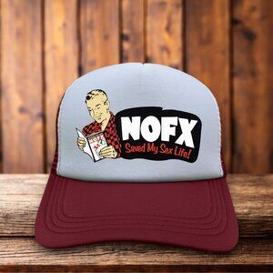 NOFX Mens Trucker Hat Maroon Snapback 80s Punk Rock Band Retro Baseball Cap